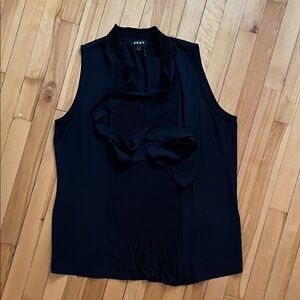 DKNY dark navy Sleeveless Blouse with Tie Detail
